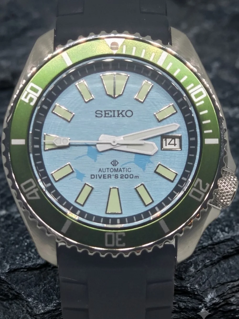 Custom 38mm Automatic Seiko Mod Watch NH35 Baby Blue Diver